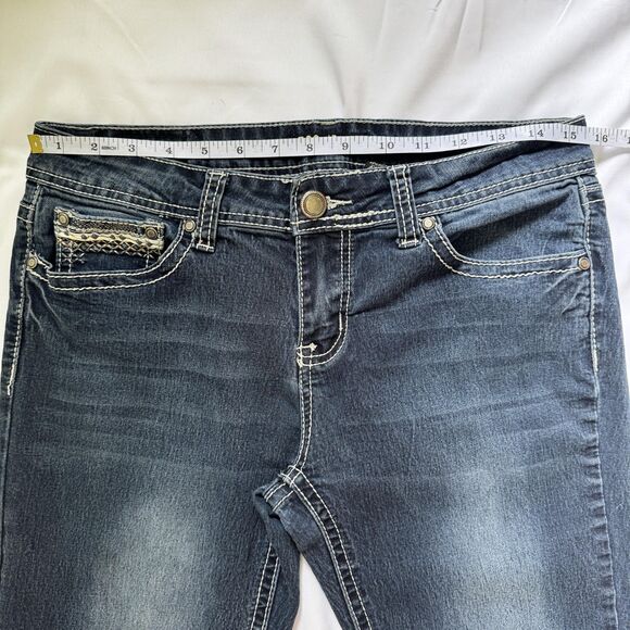 Y2K 2000s ZCO Embroidered Jeans Stitching Rhinestones Button Pocket Size 11 - Picture 8 of 10